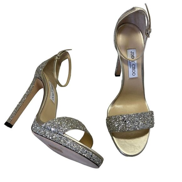 Jimmy Choo Misty Silver Glitter Sandals‎ - Picture 2 of 8